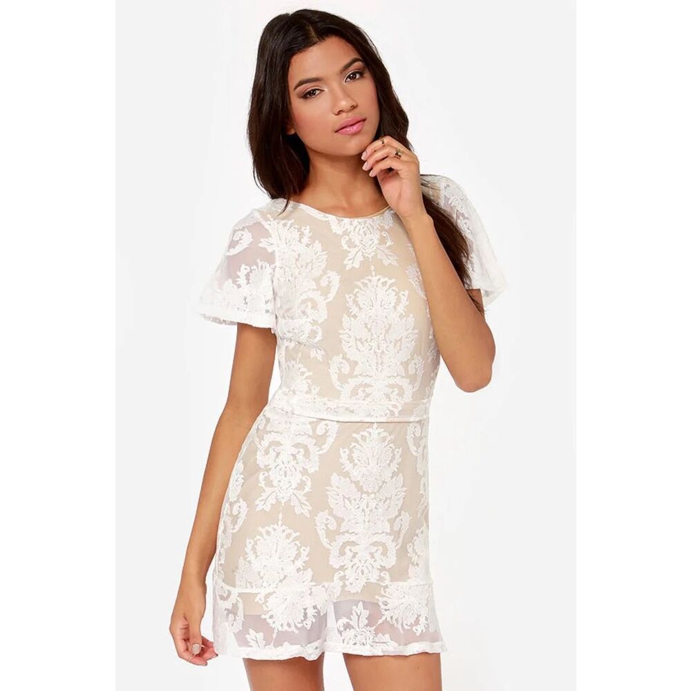 For Love & Lemons San Marcos Open Back Lace Mini Dress Ivory Size XS - Picture 2 of 12